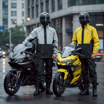 時尚拼色騎行反光透氣兩件式雨衣 藍拼黑2XL