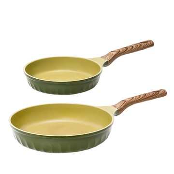 FOUR SEASONS 電磁爐鍋2件組  20 公分平底鍋 + 30 公分平底鍋  橄欖綠  1組