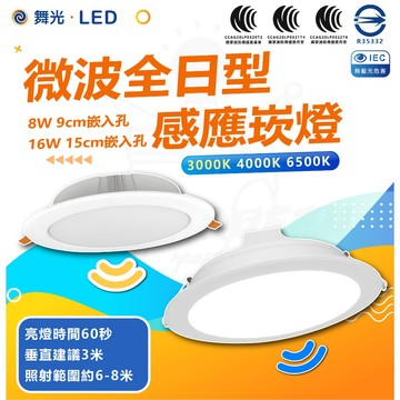 【舞光原廠授權】8W 16W 微波感應崁燈 LED感應燈 崁燈 15cm 9.5cm 雷達波感應 全電壓