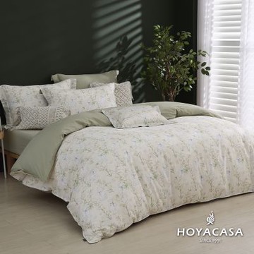 HOYACASA 雙人300織抗菌沐光長絨棉兩用被床包組-花間小貓