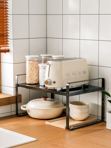 廚房分層置物架臺面鍋架櫥柜隔板桌面收納可伸縮調料架隔層小架子