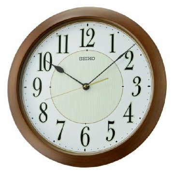 seiko SK037 精工鐘 (QXA824B) 夜光滑動式仿木圓形掛鐘 棕色框 41 cm｜樂天領券現折★全館特惠中★指定刷卡回饋10%