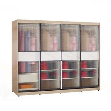 文創集 維爾泰8.1尺鋁框玻璃岩板衣櫃(吊衣桿x4＋單抽屜)-242x60x196cm免組