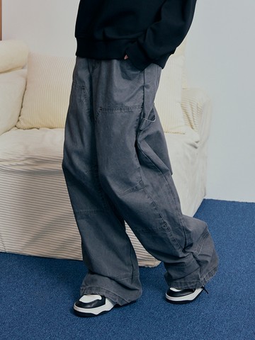 口袋鉚釘寬鬆牛仔長褲