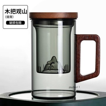 有貨在臺🚀99免運🚀耐高溫茶水分離杯玻璃茶杯胡桃把手觀山杯家用水杯商務杯辦公杯