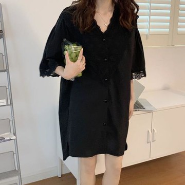 睡衣女夏季短袖純棉2022新款氣質顯瘦高級感睡裙薄款襯衫裙家居服