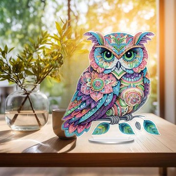 跨境新品5D 亞克力彩色貓頭鷹桌面擺件DIY異形鉆藝術家居裝飾批發