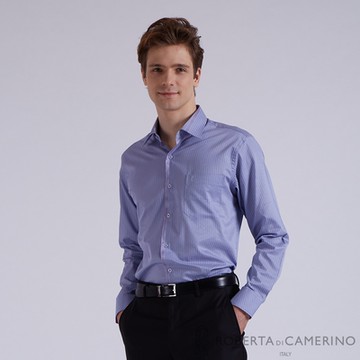 【ROBERTA諾貝達】 高質感男裝 精品系列 藍色 素條紋長袖襯衫