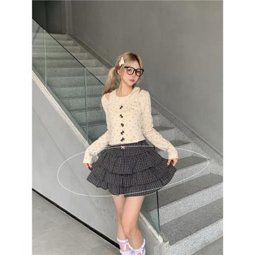 DOMX3層黑色碎花蛋糕裙顯瘦百搭蓬蓬裙辣妹半身裙短裙春夏芭蕾裙