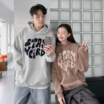 【KT USA】韓國STAY WEIRD字母 毛巾繡字體 刷毛長袖帽T 內刷毛連帽 寬鬆落肩 男女皆可穿80453