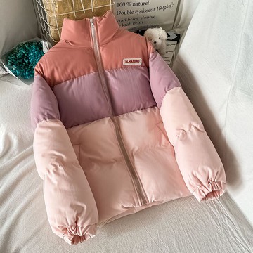 撞色寬松棉衣外套新款冬季韓系面包服加厚棉服oversize女潮