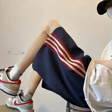 ins超火休閒短褲子女設計感小衆百搭bf港風夏新款運動五分中褲潮