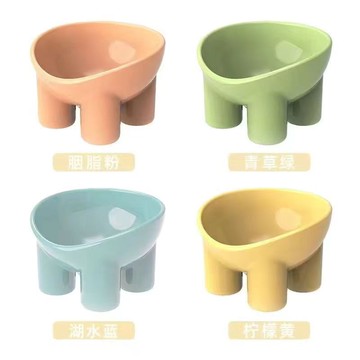 馬卡龍色象腿護頸碗高腳斜口飲水寵物飯碗防打翻狗狗碗貓咪飯碗【淘夢屋】