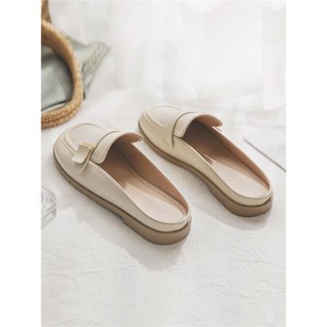 羊皮版~半托無后跟懶人一腳蹬法式包頭半拖鞋女2025年新款夏外穿