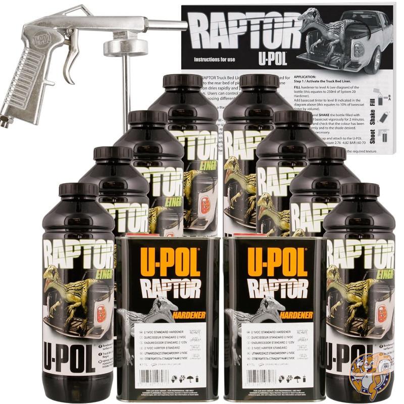 １Lの本液が４本にU-POLのRAPTOR LINER ホワイト４L 塗装ガンセット