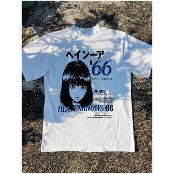 美式澀谷女孩漫畫新款純棉半袖上衣男女裝寬松印花夏季潮t恤短袖