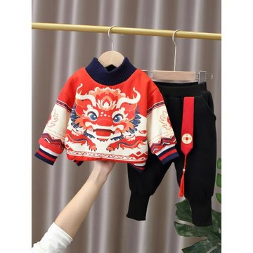 兒童漢服男童新年唐裝過年冬裝男寶寶周歲禮服拜年服加絨衛衣套裝