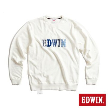 EDWIN 男裝 再生系列 CORE環保丹寧拼接LOGO休閒厚長袖T恤-米白色