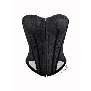 綁裹裹原創設計師 黑色無肩帶蕾絲網紗露腰魚骨胸墊裹胸抹胸上衣