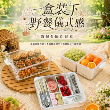 【台灣現貨&最高折$300】分隔收納盒 點心盒 野餐分隔保鮮盒 7L大容量 野餐盒 水果點心收納盒 底部可放冰塊