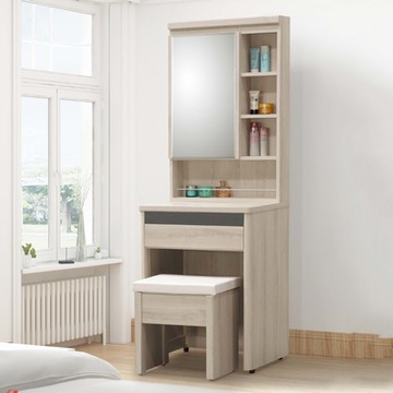 MUNA家居  奧莉亞白橡色3尺鏡台(A305+A306)(含椅)  62X46X170cm