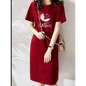 2026年新款短袖t恤女寬松過膝中長款百搭顯瘦ins潮減齡半袖連衣裙