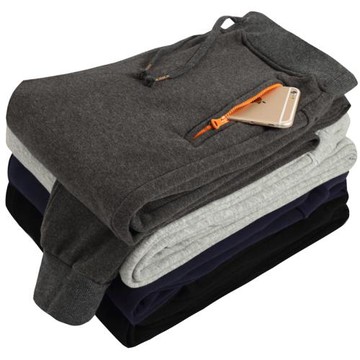 純棉運動褲男冬季束腳寬松休閑長褲口袋拉鏈秋冬加絨加厚針織衛褲