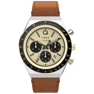【TIMEX】天美時 QTimex  40毫米 潛水風格設計 秒錶皮革腕錶(黃黑x棕TXTW2W64400)