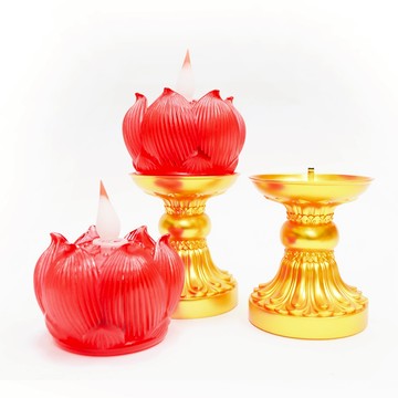 【新韻傳音】如意心燈搭小鋅合金底座/立體光充電款｜USB充電蓮花燈｜LED電子蠟燭｜佛堂寺廟居家供奉｜Y182