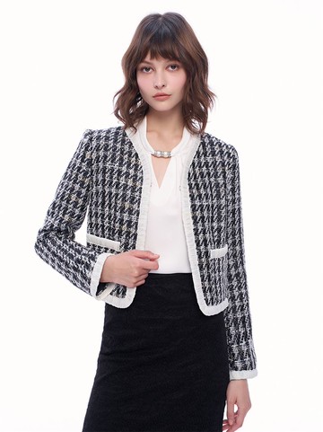 氣質高雅款金銀蔥小香毛呢短版外套