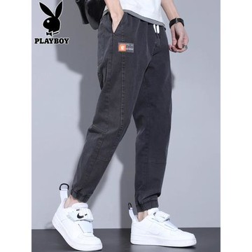 花花公子牛仔褲男士2026年秋冬季新款加絨束腳褲休閑彈力長褲子男