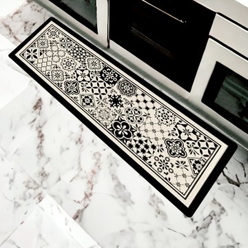 波蘭復古花磚珪藻土軟式地墊【花磚爵士黑-45*200】 珪藻土地墊 速乾 吸水  廚房 軟式地墊 浴室地墊   軟地墊 浴室 矽藻土地墊 柔軟