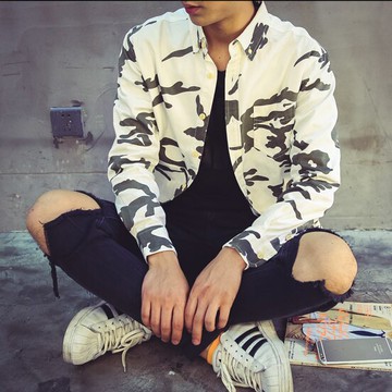 現貨+預購 迷彩上衣 男長袖襯衫-男士修身純棉質歐洲休閒流行男裝71av15【獨家進口】【米蘭精品】