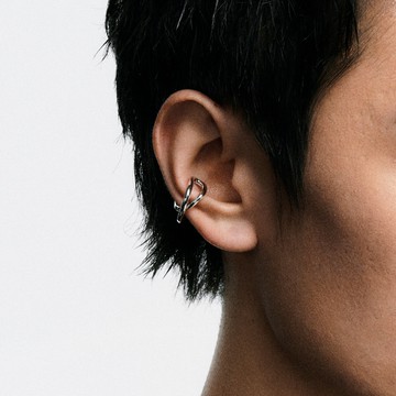 JANENG追岸 925純銀交叉圓線耳夾 中性簡約男女情侶耳骨夾耳掛