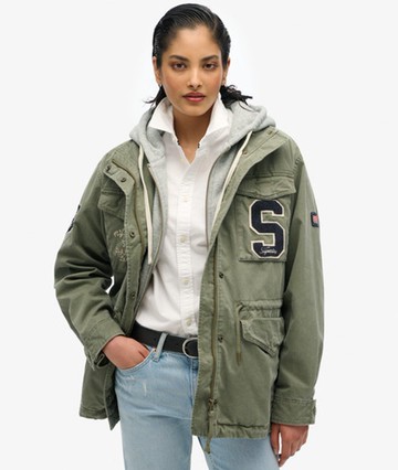 Superdry Women's Jersey Hooded Embroidered Military Jacket Green Size: 10