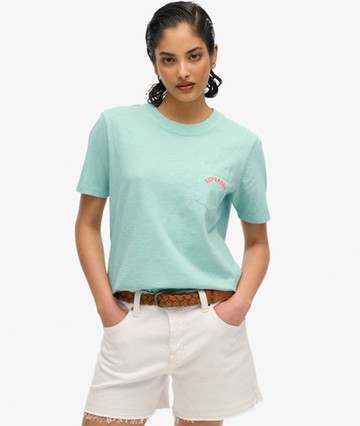 Superdry Women's Essential Logo Garment Dye Pocket T-shirt Green Size: 12