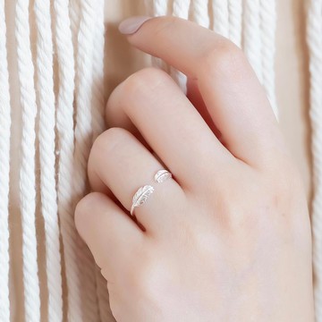純銀仙女羽毛戒指 可調式戒指