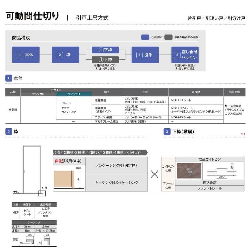 可動間仕切り リクシル ラシッサD キナリモダン 片引戸 3枚建 AKMKT