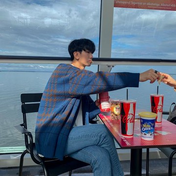 MRCYC秋季格子毛衣男韓系針織衫開衫男外套寬松潮流線衣男裝上衣