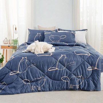 床包羽絲絨被組-雙人加大 / 舒柔棉四件式 / 萌喵夢遊
