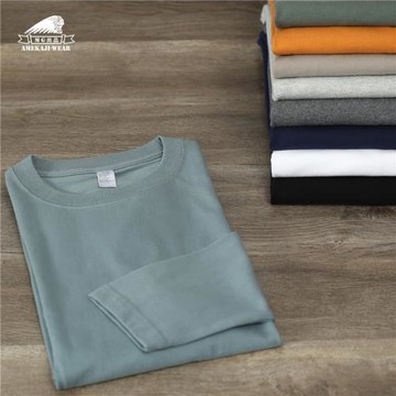 270g美式復古純棉純色重磅t恤男潮 秋季全棉寬松休閑運動長袖衛衣
