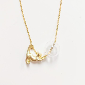 小貓玩波波 頸鏈 項鍊 頸鍊 項鏈 生日禮物 貓奴 玻璃吊墜 圓球