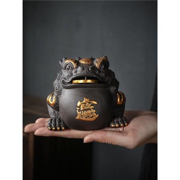 紫砂金蟾茶寵擺件精品可養創意招財進寶三足蟾蜍茶桌茶臺茶具配件