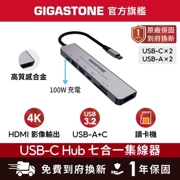 【GIGASTONE】七合一Type-C集線器Hub iPad手機投影 Mac轉接USB讀卡機 Switch螢幕HDMI