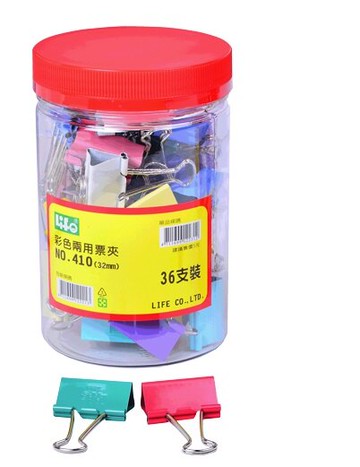 LIFE 徠福 NO.410 彩色長尾夾 彩色兩用票夾 (32mm) (36入/筒)