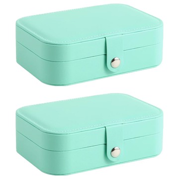 PU皮革雙層首飾收納盒/旅行便攜珠寶盒 16 x 11.5 x 5cm  淺綠色  2個