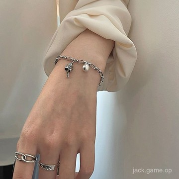 S925純銀手鏈女做舊招財貓鈴鐺銀珠手串簡約可愛手飾送女友禮物潮