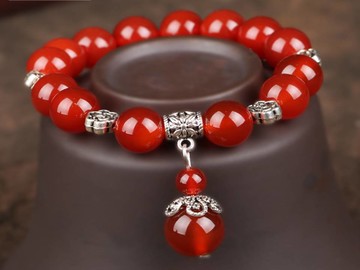 天然水晶紅瑪瑙苗銀手鍊