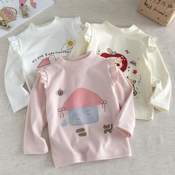 🎀biubiu童裝🎀兒童長袖t恤秋季新款韓版飛袖寶寶上衣女童保暖花邊打底衫童裝