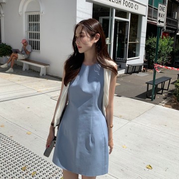 【夏天Summer】🔥3色 韓國chic風 法式簡約連衣裙 高級感連衣裙 日常百搭短裙 圓領氣質短裙 無袖連衣裙 連衣